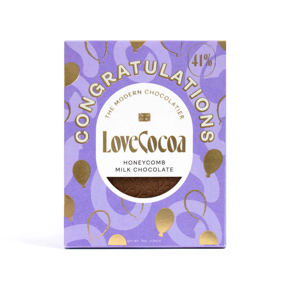 Love Cocoa Congratulations: Honeycomb Milk Chocolate Bar 75g